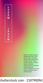 Tapa brillante o diseño de fondo. Color rosa, verde, amarillo, rojo, azul, violeta. Conjunto mínimo de colores líquidos. Resumen de papel pintado brillante. Cubierta tecnológica. Diseño de plantillas móviles.