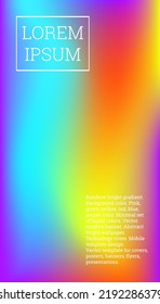 Bright cover or background design. Pink, green, yellow, red, blue, purple color. Minimal set of liquid colors. Abstract bright wallpaper. Technology cover. Mobile template design.