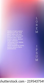Bright cover or background design. Pink, green, yellow, red, blue, purple color. Minimal set of liquid colors. Abstract bright wallpaper. Technology cover. Mobile template design.