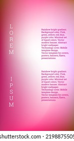 Bright cover or background design. Pink, green, yellow, red, blue, purple color. Minimal set of liquid colors. Abstract bright wallpaper. Technology cover. Mobile template design.