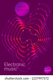 Bright cover design for a nightclub or party. Music background with neon threads. Bundle. Pink and purple circles on a black background.