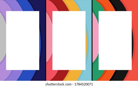 Bright cover designs in cartoon style for brochures, stories, applications. Vector flat set of cover designs with abstraction. Set of backgrounds with place for text in the style of paper collage.