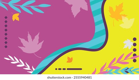 Bright cover on an autumn theme. Geometric figures and autumn leaves on the background. Advertising, template for printing, leaflets for social networks, announcement, horizontal layout. School. EPS