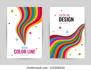 Bright cover with rainbow line on white background. Abstract vector vertical banners color line.  Universal template with empty place for text. 