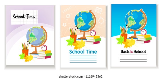Bright covers with a globe for a school book, notebook.