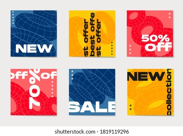 Bright covers templates set with trendy geometric pattern. Brutalism style. A set of abstract backgrounds with geometric elements. Promotion Brand Fashion. Vector illustrations.