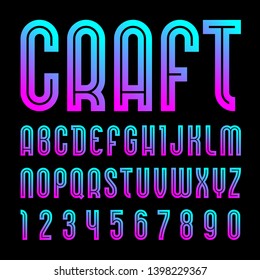 Fuente artesanal brillante, alfabeto de estilo simple. Números y letras vectoriales.
