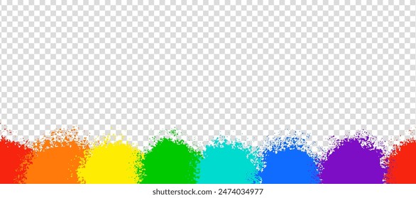 Bright crayon powder texture rainbow seamless border, on transparent background. Editable elements