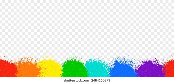 Bright crayon powder textured rainbow seamless border, on transparent background. Editable elements