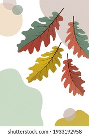 Bright Creative Autumn Oak Leaves On A Light Background. Template For Your Design. Vector Illustration