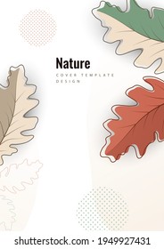 Bright creative autumn oak leaves on a light background. Template for your design. Vector illustration