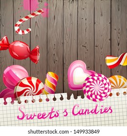 Bright creative background with sweets and candies