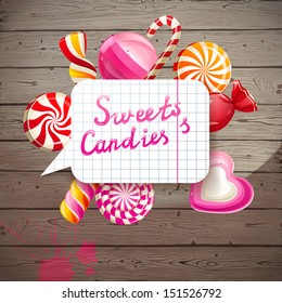 Fondo creativo brillante con dulces y caramelos