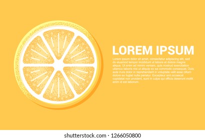 Bright, creative, concept background, tamplate with slice lemon, citrus illustration and place for your text. 