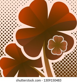 Bright creative four-leaf clover icon on the background with a halftone transition from small rhombuses. - Vector graphics
