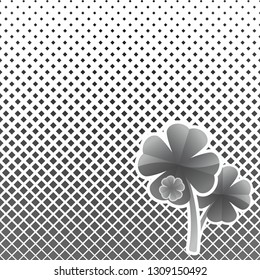 Bright creative four-leaf clover icon on the background with a halftone transition from small rhombuses. - Vector graphics