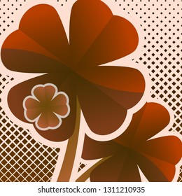 Bright creative four-leaf clover icon on the background with a halftone transition from small rhombuses. - Vector graphics