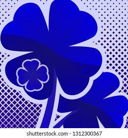 Bright creative four-leaf clover icon on the background with a halftone transition from small rhombuses. - Vector graphics