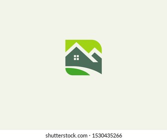 Bright creative green logo sign geometric house cottage for a construction company