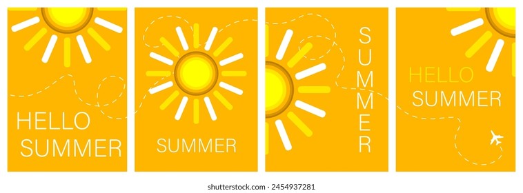 Bright creative hello summer postcard, set of stylish postcards.