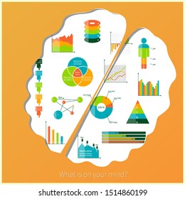 Bright creative Infografics in human brain. Digital business chart background. Vector.