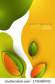 Bright creative leaves on a wavy color background. Modern abstract template for your design. Vector illustration