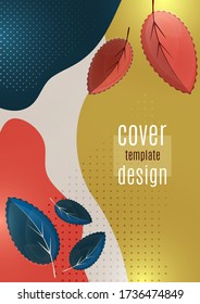 Bright creative leaves on a wavy color background. Modern abstract template for your design. Vector illustration
