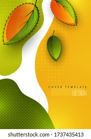 Bright creative leaves on a wavy color background. Modern abstract template for your design. Vector illustration
