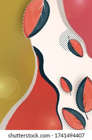Hojas creativas brillantes en un fondo de color ondulado. Plantilla abstracta moderna para su diseño. Ilustración del vector