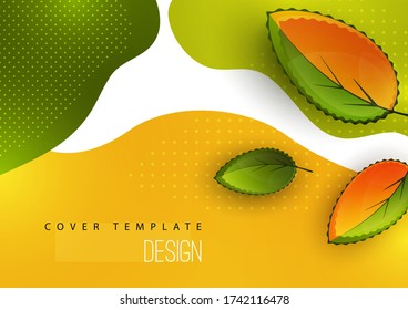 Bright creative leaves on a wavy color background. Modern abstract template for your design. Vector illustration