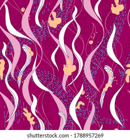 Bright crimson abstract pattern. Pink wavy geometric seamless pattern for fabric, tiles and paper.