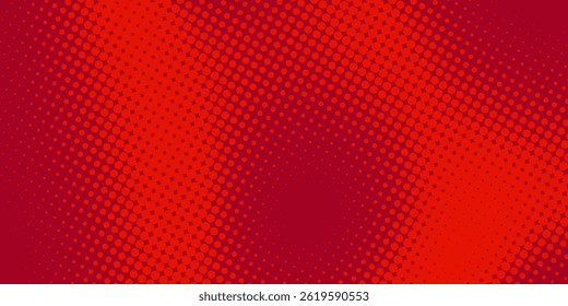 Bright crimson red pop art background in retro comics book style. Cartoon superhero background with halftone dots gradient
