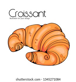 Bright croissant on a white background. Food vector illustration.