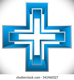 Bright cross as healthcare, first aid icon or logo