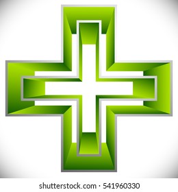 Bright cross as healthcare, first aid icon or logo