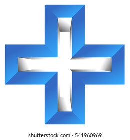 Bright cross as healthcare, first aid icon or logo