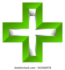Bright cross as healthcare, first aid icon or logo