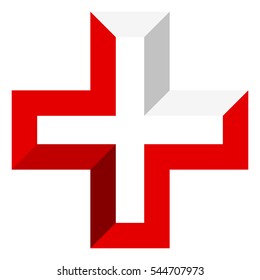 Bright cross as healthcare, first aid icon or logo
