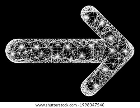 Bright crossing mesh arrow right wireframe with light dots. Constellation vector framework created from arrow right pictogram and crossing white lines. Sparkle frame mesh arrow right,