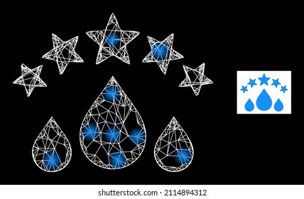 Bright crossing mesh quality water drops icon with bright light spots. Illuminated constellation is created using quality water drops vector icon and intersected lines.