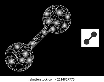 Bright crossing mesh relation icon with bright light spots. Illuminated constellation generated from relation vector icon and intersected lines. Illuminated frame relation, on a black background.