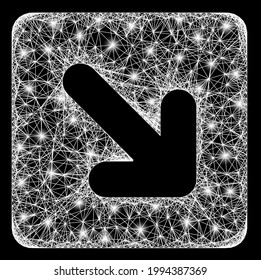 Bright crossing mesh right down direction carcass with bright dots. Constellation vector carcass created from right down direction symbol and crossing white lines.