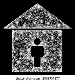 Bright crossing mesh self isolation carcass with bright dots. Constellation vector carcass created from self isolation pictogram and intersected white lines. Sparkle constellation mesh self isolation,
