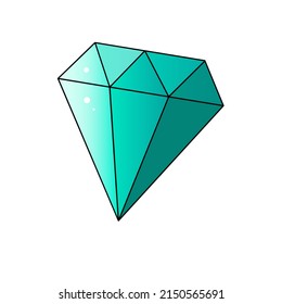 Cristal brillante de estilo plano. Ilustración de diamante vectorial aislada en fondo blanco. Pegatina, icono, contorno. 