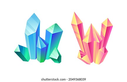 Helles kristallines oder kristallines festes Material geometrischer Form mit Vektorset