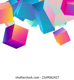 Bright Cube Vector White Background. Gradient Geometric Polygon Presentation. Shiny Rhombus Template. Multicolored Brick Perspective Brochure.