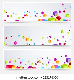Bright cube web header footer set. Vector illustration