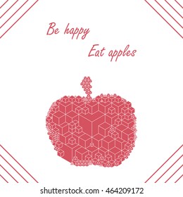Bright cubic apple fruit  unique modern monochrome vector card  template. Vector illustration with place for your text. / Apple fruit geometric card  template for variety of purpose