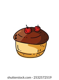 Bright cupcake with icing and a cherry in a children's cartoon style