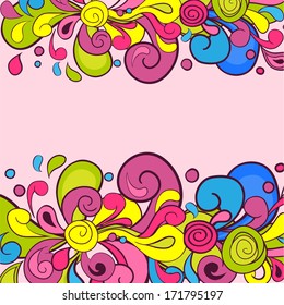 Bright curl pattern in yellow, purple, green and blue colors 